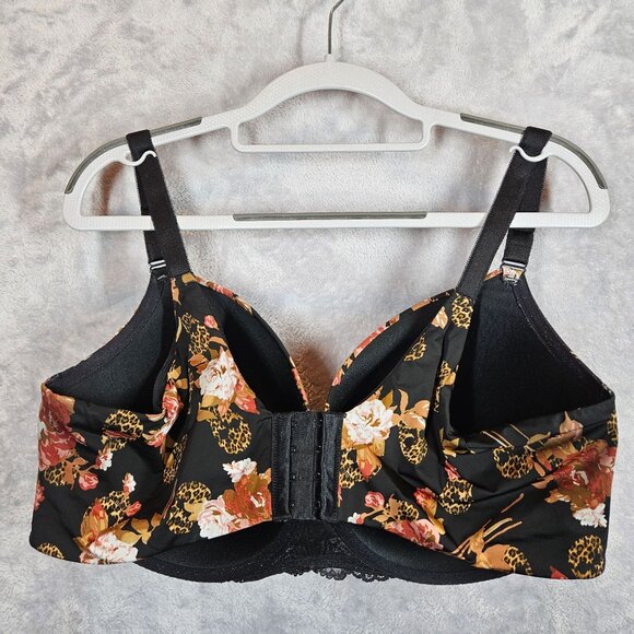 Torrid Curve Floral & Leopard Print Padded Underwire Bra 42DDD Black - Picture 2 of 13
